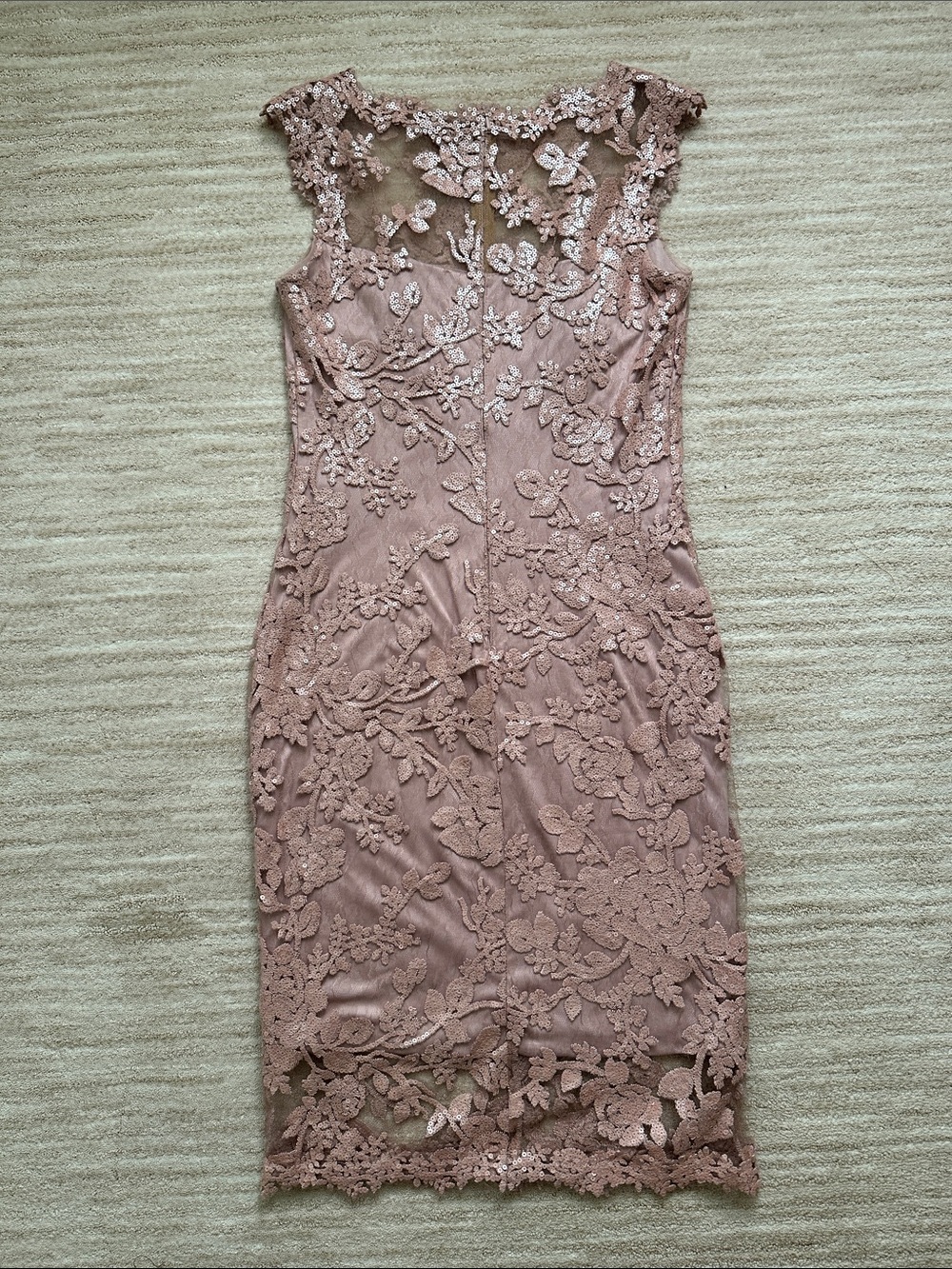 Tadashi Shoji Blush Pink Sequin Floral Lace Midi Dress Cocktail Wedding Size 4 - Picture 8 of 17
